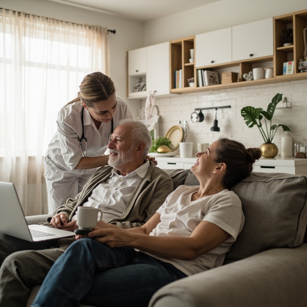 Professional caregiver taking over care duties while a family member gets rest at home